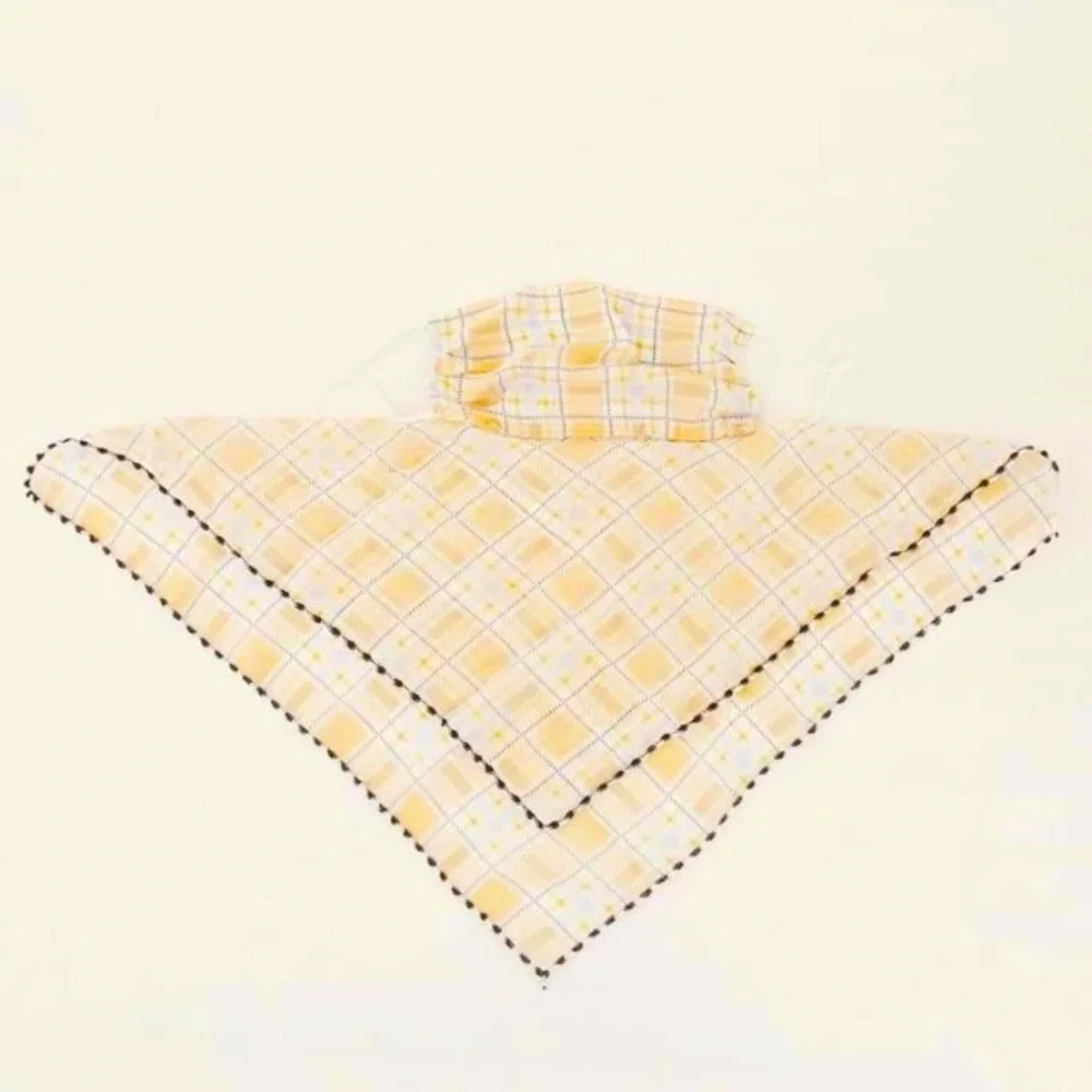 Tan & White Plaid Facemask & Scarf Adjustable Ear Strips 4 A Comfortable Fit